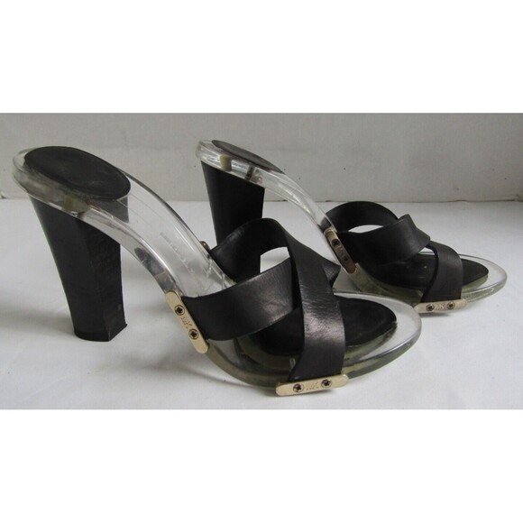 Michael Kors Heels Black Leather Straps Lucite Sandals w/box Retail $398 Sz 6.5 - Picture 2 of 12
